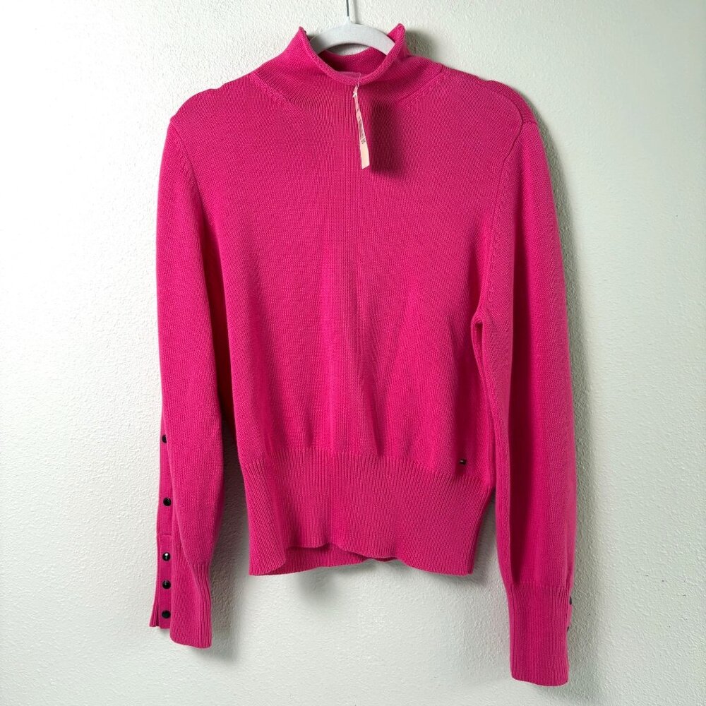Tommy Hilfiger Sweater Womens XL Pink Snap Side Mock Neck Preppy Long Sleeve NWT